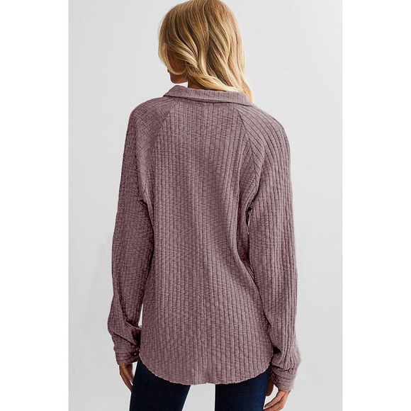 Azura Exchange  Purple Button Flap Pocket Ribbed Knit Shacket - Picture 7 of 15